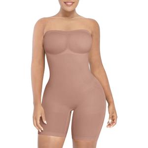 SHAPELLX Women's Shapewear Bodysuits Tummy Control Butt Lifter Body Shaper Strapless Seamless Mid Thigh Jumpsuit Tops (Beige, XL)