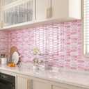ReWallpaper 17-Sheet Peel and Stick Tile Backsplash Self Adhesive Wall Tiles for Bathroom Waterproof Pink Marble Long Hexagon Stick on Backsplash for Kitchen RV Laundry Room Easy to Install 12x12 inch