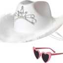 Wildarms Sparkle Cowgirl Hat With Sunglasses - 80s Retro Cowboy Costume Accessories for Women Girls Christmas gifts (Medium)