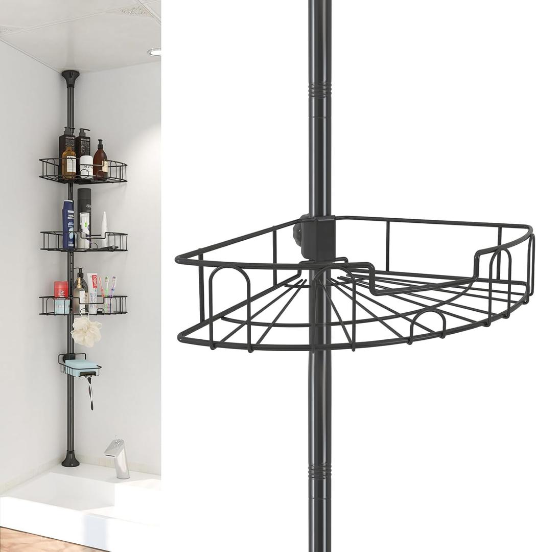 Shower Organizer, 39 to 125 Inch Height Adjustable Shower Caddy with 4 Adjustable Shelves, Organization And Storage for Bathroom Corner Shelves Rack Countertop with Tension Pole, Home Decor