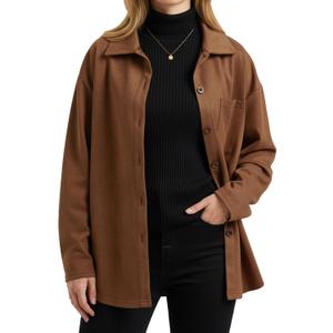 ENMAIN Faux Suede Shirt for Womens Button Down Long Sleeve Blouses Dressy Casual Fall Tops Fashion Clothes (XX-Large, Brown)