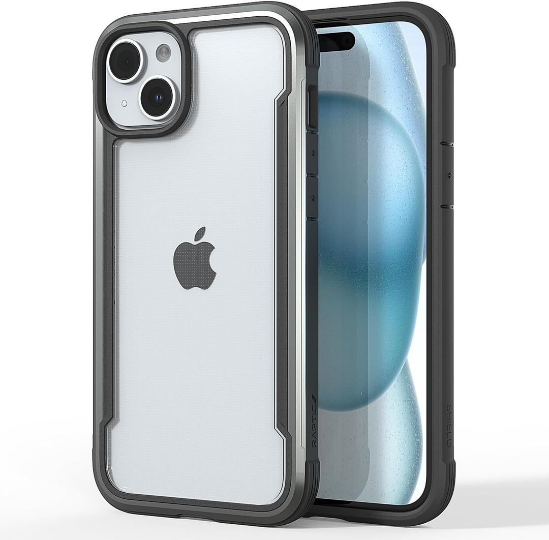 RAPTIC Shield for iPhone 15 Plus Case, Shockproof Protective Clear Case, Military Grade 10ft Drop Tested, Durable Aluminum Frame, Anti-Yellowing Technology Phone Case-6.7 inch, Black