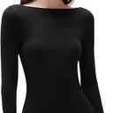 SUUKSESS Cloud Cashmere Women Boat Neck Fitted Long Sleeve Shirt Basic Knit Tops (Black, L)