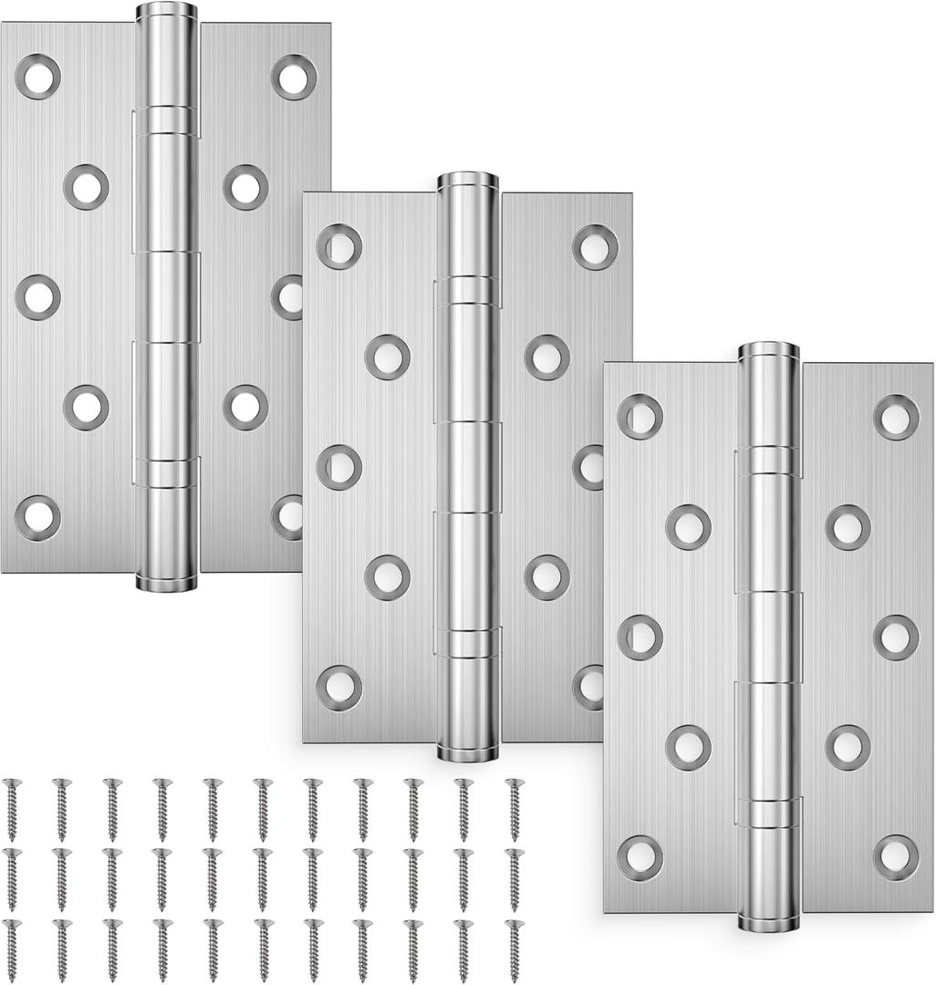 KOLET Ball Bearing Door Hinges, 5 x 3 Inches Door Hinges with Heavy Duty Stainless Steel, Square Corner with Extra Thick 3mm, Smooth and No Squeak, Non Removable Pin, Brushed Nickel, 3 Pack