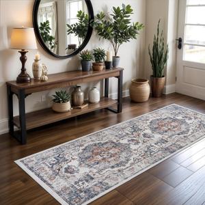 Hallway Washable Runner Rug - 2x6 Kitchen Rugs Entryway Rug Runner Vintage Soft Floor Mat Non Slip Indoor Farmhouse Carpet for Bathroom Living Room Bedroom (2 X 10, Brick)