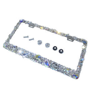3D Bling License Plate Frame: AB Clear Glass Rhinestones, Anti-Theft