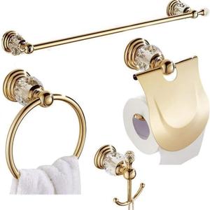 Crystal Bathroom Accessories Hardware Set Golden Towel Bar Set Hand Towel Paper Holder Hook Towel Ring Racks Wall Mounted