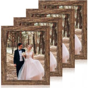 iRahmen 8.5x11 Picture Frame Set of 4, High Definition Real Glass Rustic Frame, Wood Photo Frames 8.5 by 11 Diploma Document for Wall Hanging and Tabletop Display (Brown)