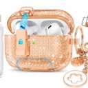 for Airpods Pro 2nd/1st Generation Case Rose Gold with Lock&Bling Keychain for Women&Girly,Cute Soft TPU Clear Cases Cove for Airpods Pro 2 Case with Cleaning Kit,Phone Holder Function