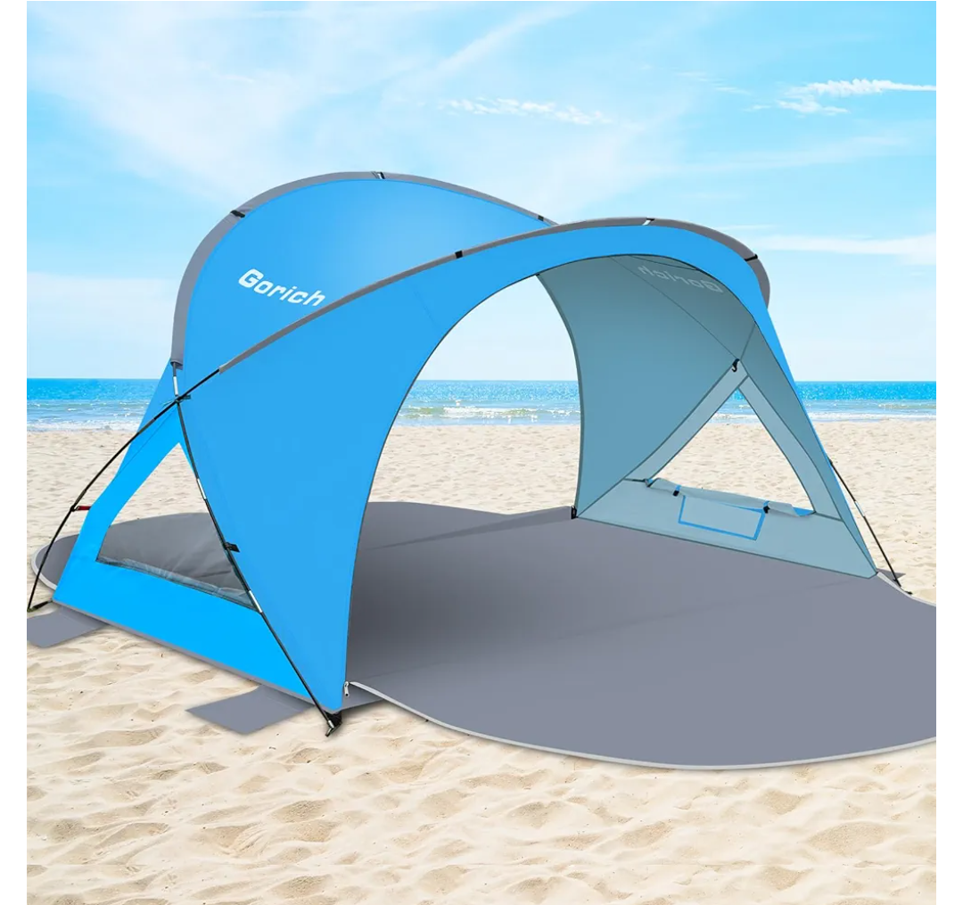Gorich Beach Tent Sun Shelter with UPF50+ UV Protection for 3/4-5/6-7 Person, Lightweight & Portable Beach Shade Canopy with 2 Zippered Doors, Easy Setup Family Beach Umbrella