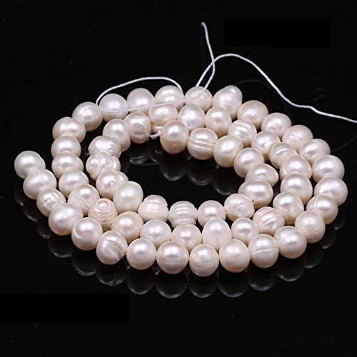 Natural Pearl Beads 100% Natural Freshwater Round Pearl Loose Beads (2 Strands) with Hole 6-7mm One Strand 14.2 inch for Jewelry Making Necklace Bracelet Charms (white)