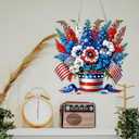 LPDJITO 5D Patriotic Diamond Art Hanging Kits for Adults, Flowers Diamond Painting Flowers Pendant Kits, Special Shape USA Flag Gem Art Suncatcher Ornament for Home Window Wall Decor