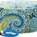 Magpie Fabrics Indoor/Outdoor Inflatable Stool Ottoman Pouf, Water Repellent Round Footrest Footstool with Foot Pump D20 xH9, Portable for Patio Garden Camping or Home, Paisley Lapis Green