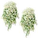 Fanfantoey Artificial Hanging Flowers for Outdoors, 2Pcs UV Resistant Fake Flowers, Realistic Faux Petunias Silk Long Vines Morning Glory Eucalyptus for Outside Planter Porch Patio Decor, White