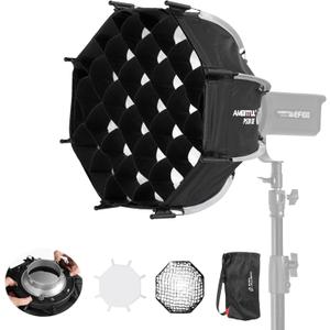 AMBITFUL 11.8"/30cm Mini Softbox Quick Release & Fold Soft Box Bowens Mount with Speedlight Bracket,Compatible with COB LED Video Light with Diffusers/Honeycomb Grid/Bag (PS 30 SE)