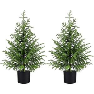 2 Pack 3FT Artificial Topiary Tree Real Touch Norfolk Pine Tree, UV Resistant Artificial Pine Outdoor Plants for Front Porch Decor, Fake Greenery Outdoor Plants Realistic Faux Indoor Tree