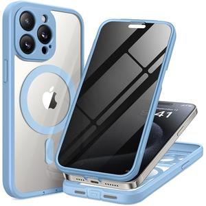 TIESZEN Magnetic for iPhone 15 Pro Case, Compatible with MagSafe, Built-in Privacy Screen Protector and Camera Protection, Anti Spy Full Body Dustproof Shockproof Hard Phone Case 6.1", Sky Blue