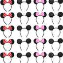 NEWTGAN 20 PCS Mouse Ears Headbands for Birthday Party Theme Park Costume Play Celebration for Boys and Girls (3color) (pink and red)