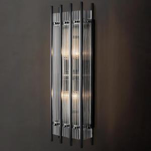 Modern Black Wall Sconce,25in Grand Rectangular Ribbed Glass Wall Sconces,Indoor Hardwired Wall Sconces for Large Spaces,for Living Room,Hallway,Stairway Sconces Wall Lighting,Included E12 Bulbs
