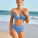 Jolefille Women High Waisted Bikini Sets-Tummy Control Swimsuit 2 Piece Bathing Suit Full Coverage Teens Underwire Top Floral (Blue, M)