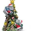 Hodao Christmas Mouse Figurine Tree Decor  Hand-Painted Resin with Glitter, Ladder, Star Topper, Candy Ornaments, Garland  Indoor Holiday Tabletop Statue for Home, Bedroom, Office, Winter Gift (Xmas Tree-red)