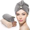 YFONG 3 Pack Hair Drying Towels, Hair Towel with Button, Super Absorbent Microfiber Hair Towel for Curly Hair, Fast Drying Hair Wraps for Women Girls, Microfiber Towel for Hair