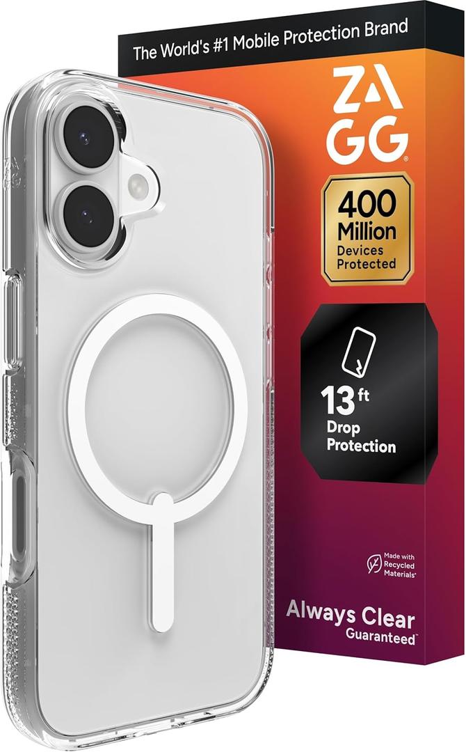 ZAGG Crystal Palace Case for iPhone 17 - Clear, Drop Protection (13ft/4m), ClearGuard AntiYellowing & ScratchResistant, MagSafe & Wireless Charging Compatible