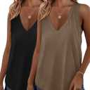 KKJ 2 Pack Womens Tank Tops V Neck Summer Sleeveless Loose Fit Flowy Shirts (L)