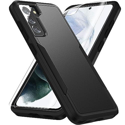 Warsia for Samsung Galaxy S21 Case, with HD Screen Protector [Military Grade Drop Tested] Heavy-Duty Tough Rugged Shockproof Protective Case for S21, Black