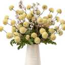 Fake Flowers for Vase, Silk Pompon Mums Artificial Flowers, Faux Chrysanthemum Fall Long Stems Floral Arrangements for Centerpieces Wedding Home Boho Decor, 8pcs & 2pcs Daisy, Yellow