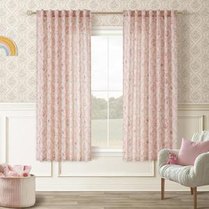 Pink Floral Linen Curtains 63 Inch Length 2 Panels Set Patterned Semi Sheer Living Room Girls Bedroom Back Tab Rod Pocket Farmhouse Boho Short Dusty Pink Blush Kitchen Window Curtain Drapes 52x63