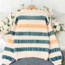 Verdusa Women's Oversized Striped Sweater Colorful Chunky Sweaters Streetwear Knit Pullover Tops (Beige, S)