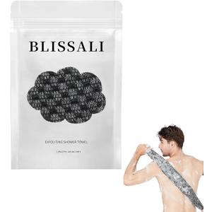 Blissal Exfoliating Shower Towel 47", Premium Scrub Wash Cloth for Body Face, Blissal Shower Towel for Smooth Skin, 2-in-1 Exfoliating Washcloth-Body Scrubber with 2 Sides for All Skin Types (Black)