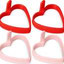 4 Pcs Heart Shaped Egg Ring Molds Silicone Nonstick Fried Egg Pancake Molds for Cooking 4 Inch Red Pink Cooker Rings for Griddle Breakfast Valentine's Day Shaped Kitchen Tools