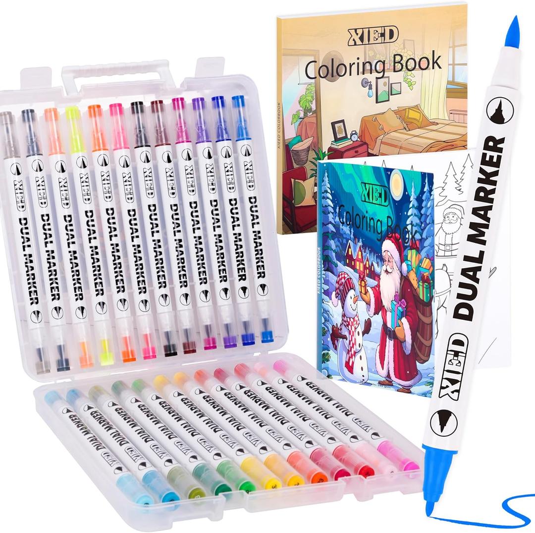 24 Colors Alcohol Markers & 2 Pack Coloring Book Set for Adults to Relax and Relieve Anxiety, included 24 * 2 Themes Designs