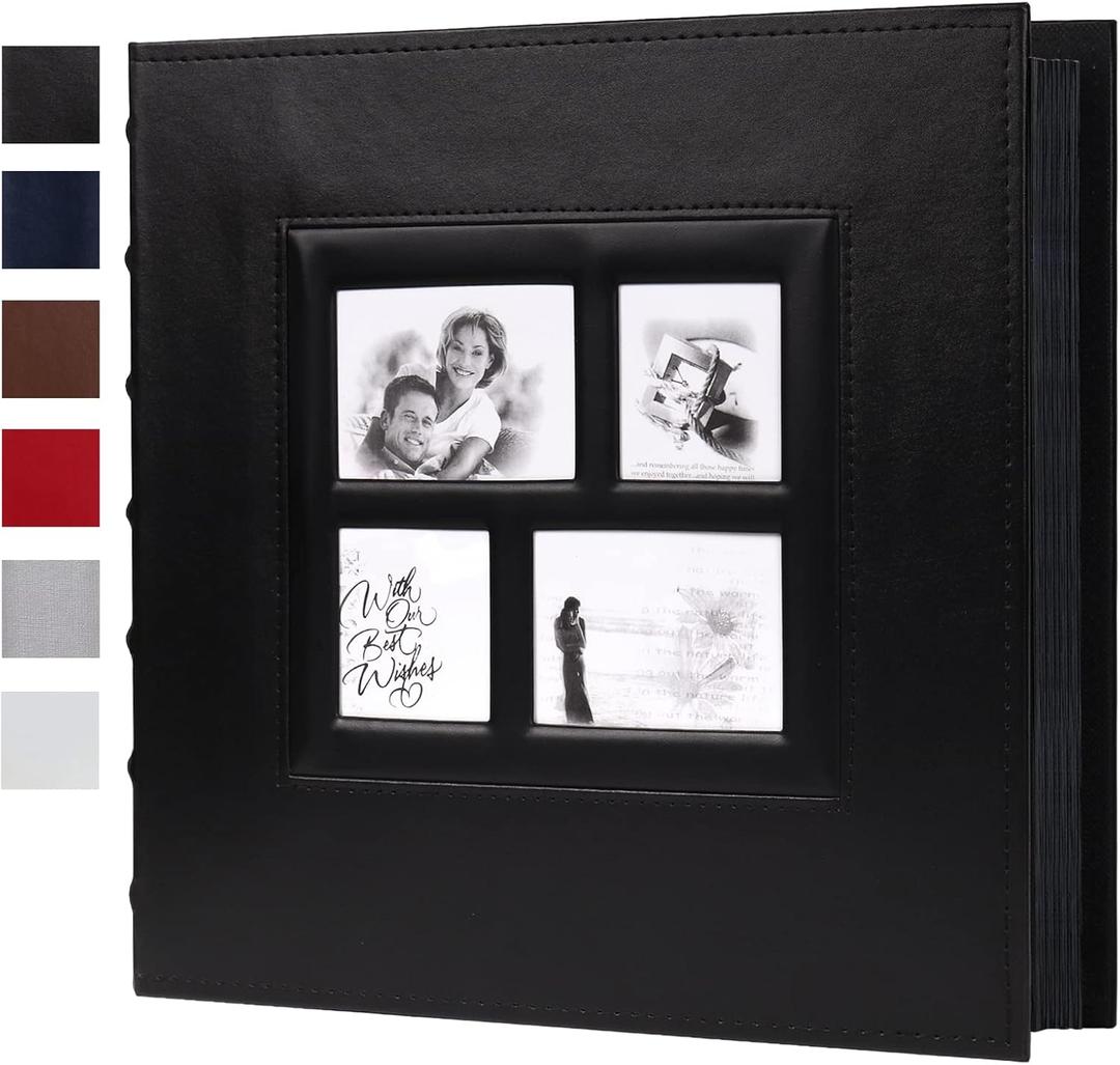 RECUTMS Self Adhesive Photo Album, Magnetic 60 Pages DIY Scrapbook Photo Album with Sticky Pages Holds 3x5 4x6 5x7 6x8 8x10 Photos Black Inner Page for Wedding Anniversary Graduation Family Travel
