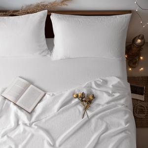 LBR02M 100% Linen Sheet Set King Size, Bed Sheets 4 Piece Sets, Solid Color Natural Flax Bed Sheets Soft Breathable Bedding, 16" Deep Pocket, All Season (King, White)