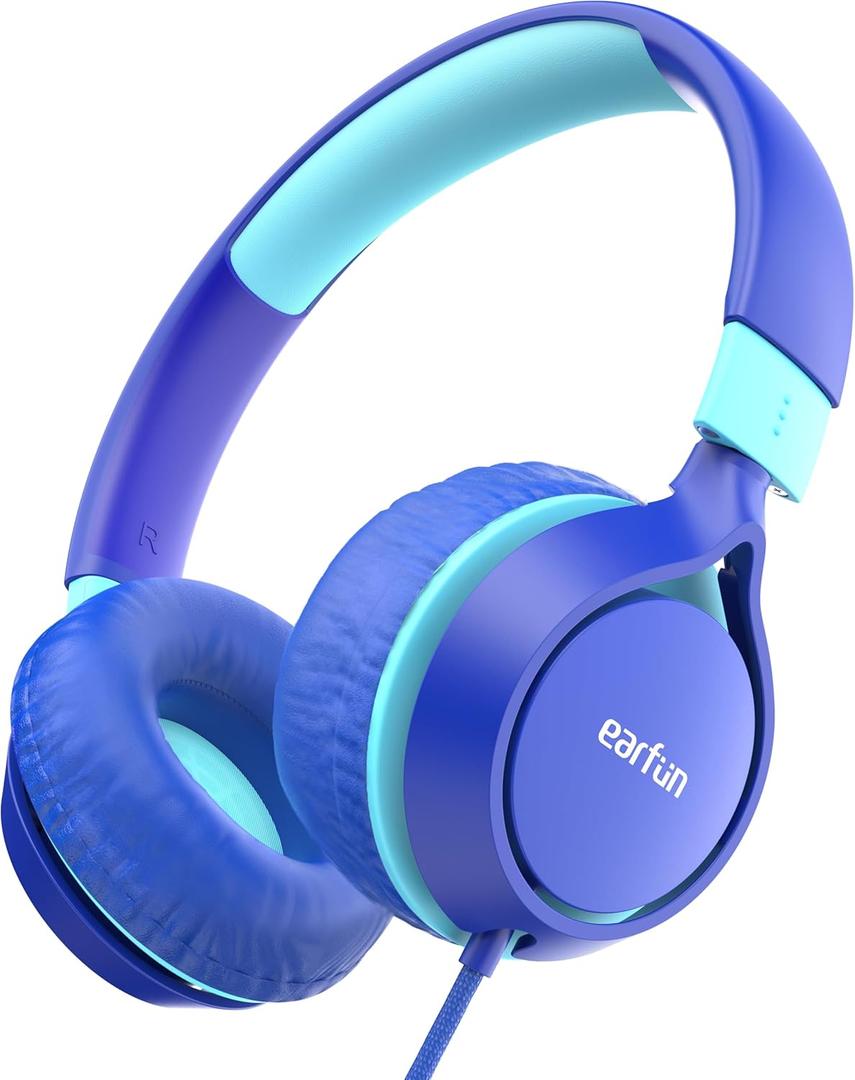 EarFun S1 Kids Headphones, Foldable Wired Headphones for Kids, 85dB Volume Limit, Stereo Sound, Adjustable Headband, Portable Lightweight On-Ear Headphone for School/Travel/Boys/Girls/PC/Tablet (Blue)