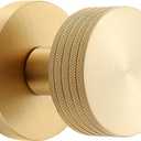 Knurled Brass Passage Door Knob  Industrial Style Grip Handle, Solid Brass Build, Brushed Finish  Fixed 70mm Backset for Hallway & Closet (Brushed Brass, Passage-2.75 in)