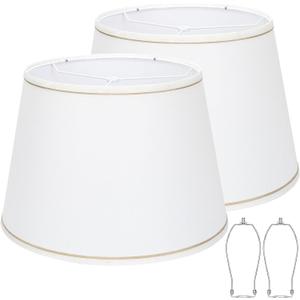 Large White Lamp Shades Set of 2, 12"Top x 16"Bottom x 11"High, Natural Linen Hand Crafted, Drum Lampshades for Floor Lamps Table Lamps, Spider, Harp Holders Included, Easy Assembly Required