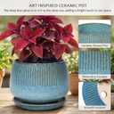 10.3 Inch Ceramic Planter with Saucer,Modern Garden Pots with Drainage Hole Mesh Net, for Indoor Outdoor Use(Crackle Blue)