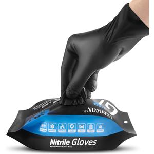 4 x Disposable Nitrile Gloves, 5 Mil Thickness Latex-Free & Powder-Free Food Safe, Cooking, Cleaning Gloves (Black of 50)