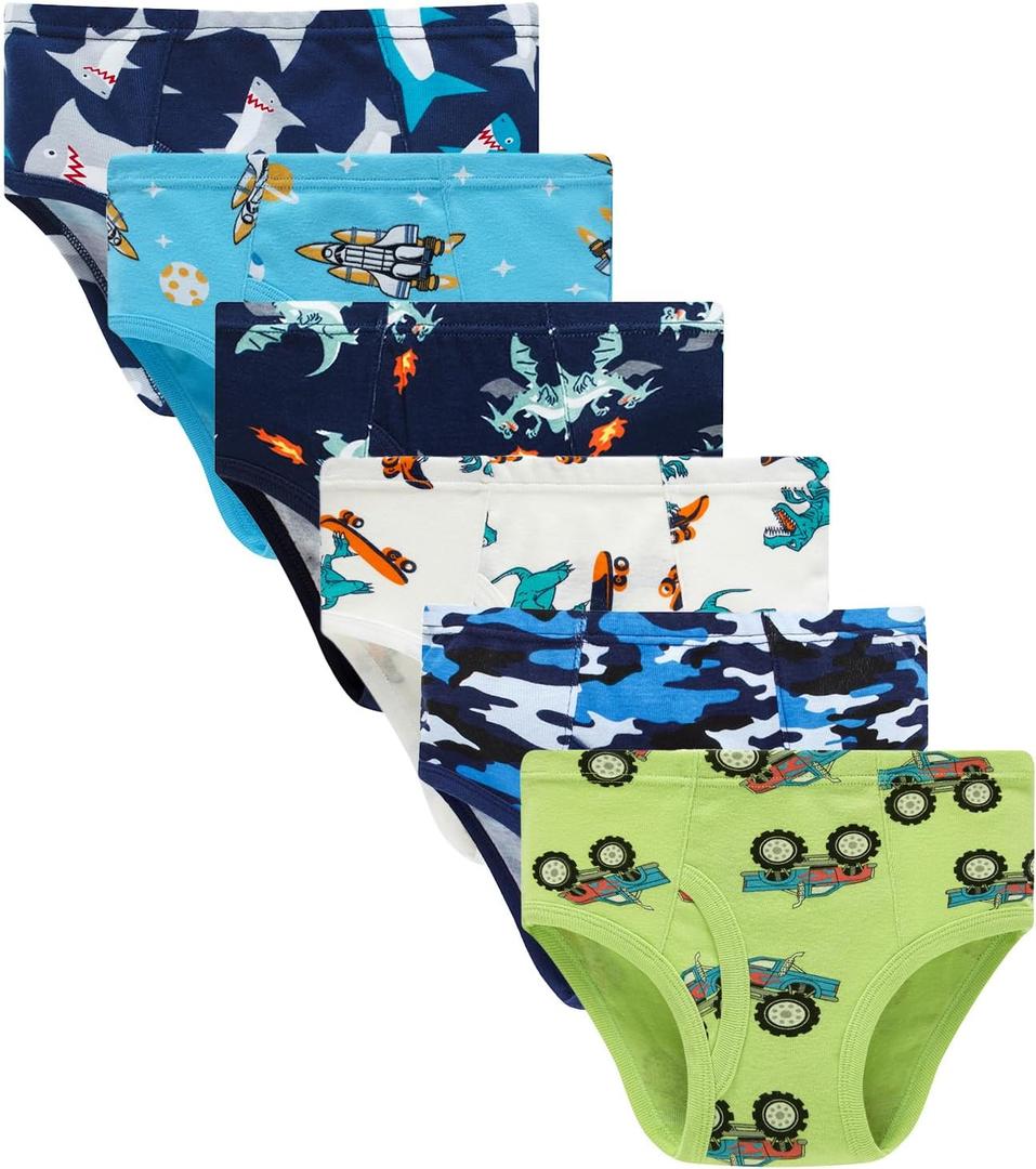 Boboking Little Boys Briefs Dinosaur Truck Toddler Kids Underwear (Pack of 6) 7/ 8Y