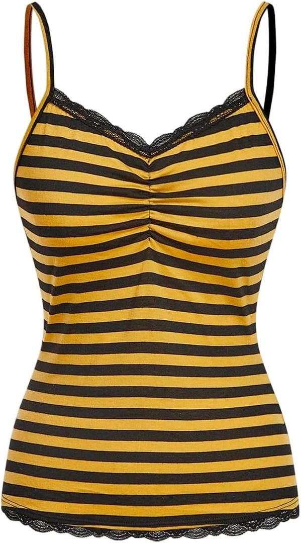 SOLY HUX Women's Y2k Tank Tops Striped Lace Trim Cami Tops Summer V Neck Fitted Camisole Shirts (Yellow, S)