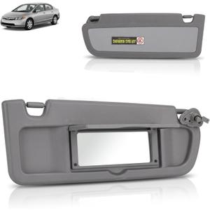 Sun Visor Right Passenger Side Compatible with Honda Civic 2006-2011 Atlas Gray Replaces 83230-SNA-A01ZA 83230-SNA-A01ZC - Sunshade with Vanity Mirror Dark Grey