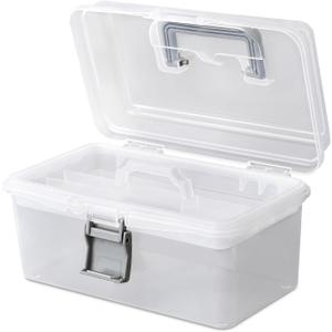 MoNiBloom Portable Tackle Boxes Organizer with Removable Tray, Portable Waterproof Clear Plastic Storage Tool Box Container Case with Handle for Fishing Tackles, Hardware, Makeup, Hair Accessories (2-Layer)