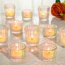 24 Pcs Ribbed Iridescent Votive Candle Holders - Glass TeaLight Candle Holders for Weddings, Baby Showers, Home Dcor, Party Centerpieces, and Table Decorations