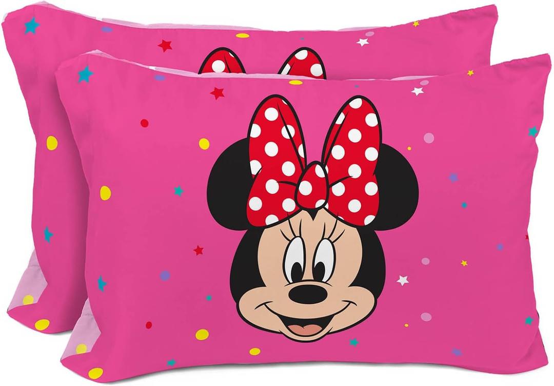Sunny Side Up Disney Minnie Mouse 2 Pack Reversible Pillowcases - Double Sided Pillow Covers, Kids Super Soft Pink Bedding, Standard