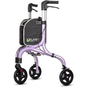 Planetwalk Premium 3 Wheel Rollator Walker for Seniors - Ultra Lightweight Foldable Walker for Elderly, Aluminum Three Wheel Mobility Aid, Brilliant Purple