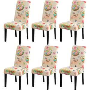 JQinHome Easter Chair Covers Set of 6,High Stretch Removable Washable Chair Seat Protector Cover for Easter Decoration-Easter Theme Decor with Easter Egg Basket